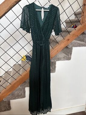 Women’s Emerald Green Polka Dot Wrap Jumpsuit Dress - Unbranded